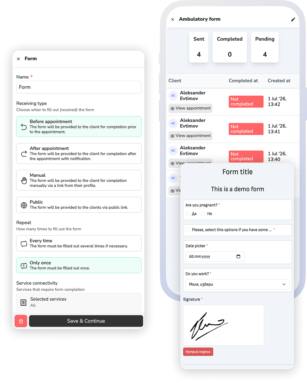 Client profile keeping form context close to the visit.