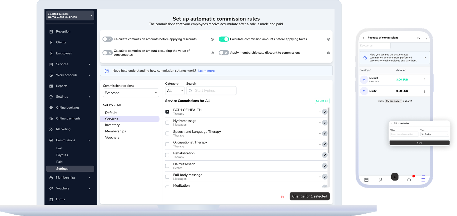Payments, commissions, and reporting connected in one financial control flow.