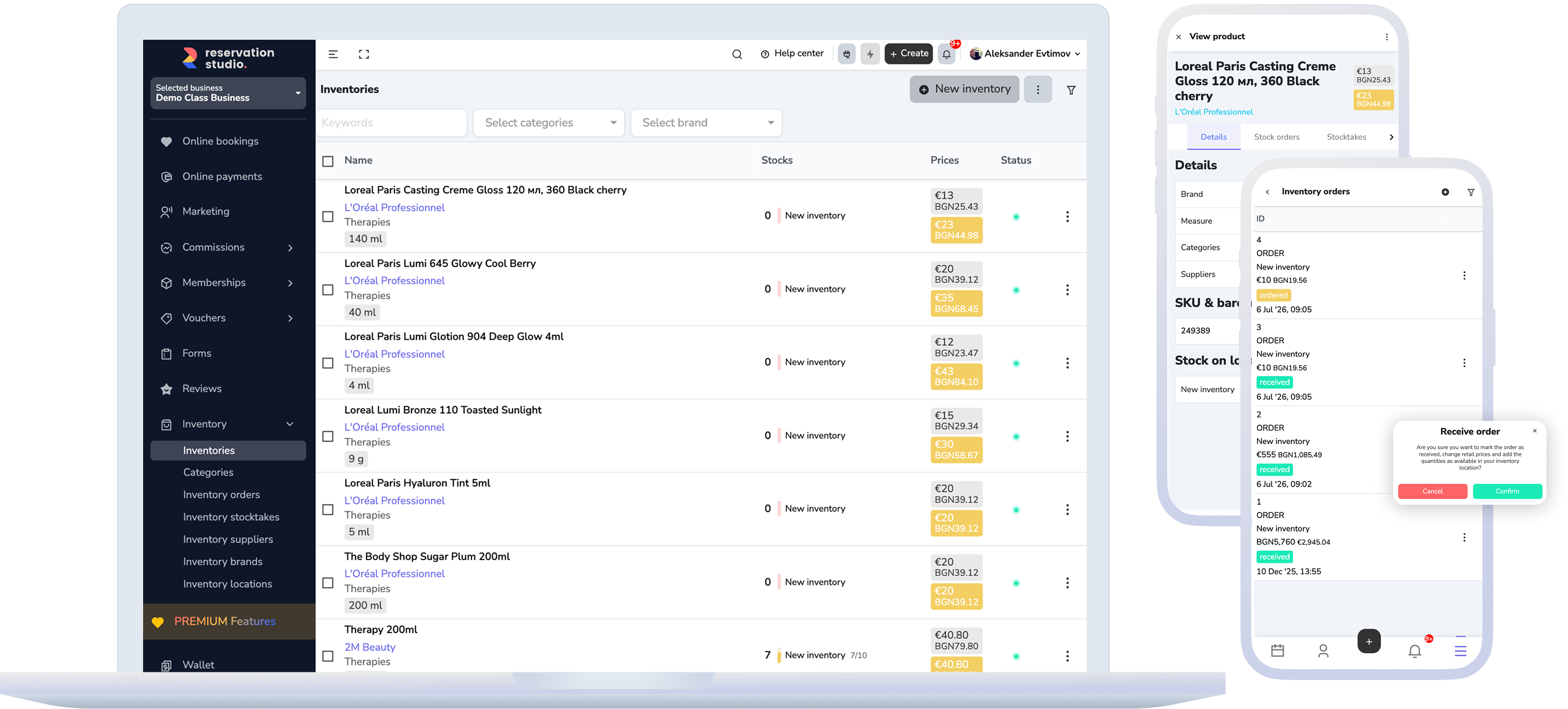 Products, stock, deliveries, and sales connected in one inventory and retail workflow.