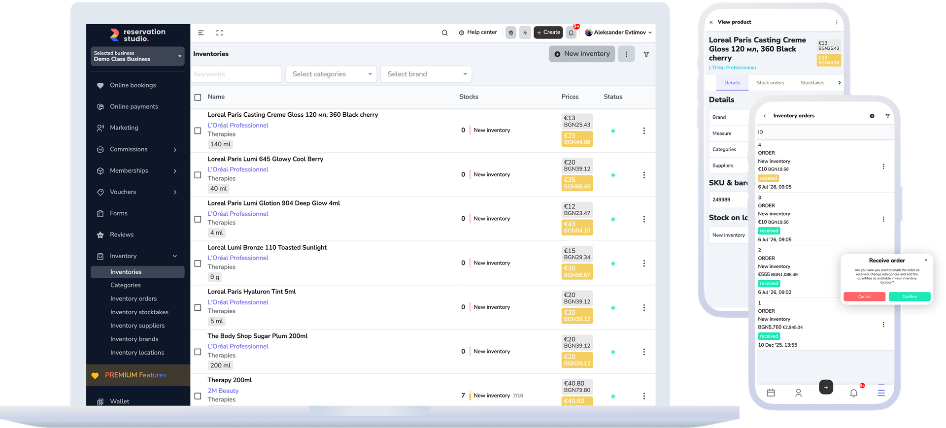 Products, stock, deliveries, and sales connected in one inventory and retail workflow.