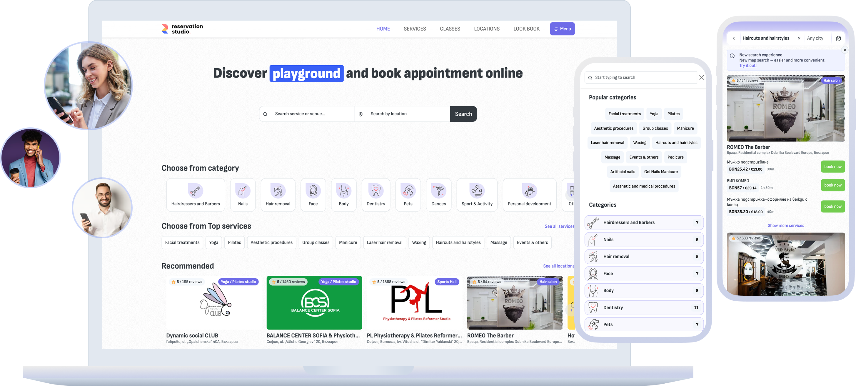 Public profile, bookings, and notifications connected to the working schedule.