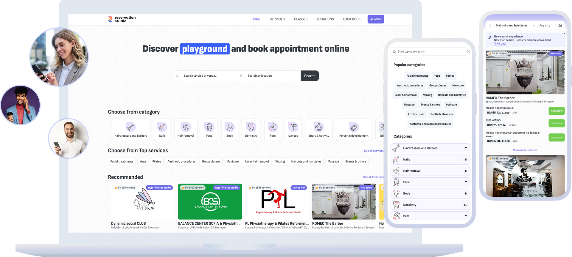 Public profile, bookings, and notifications connected to the working schedule.