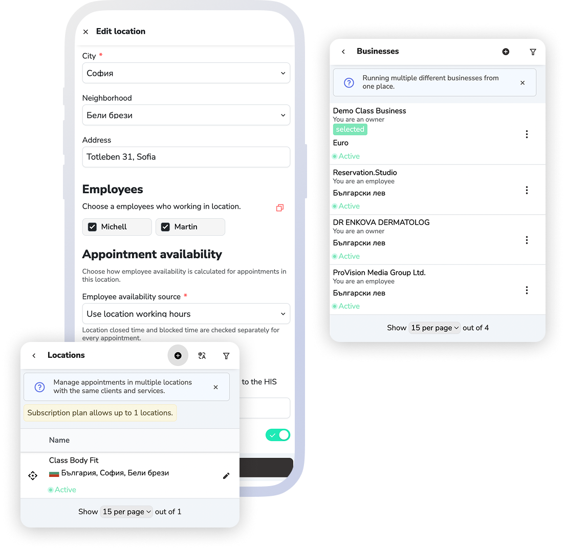 Shared reporting view for bookings, payments, and multi-location control.