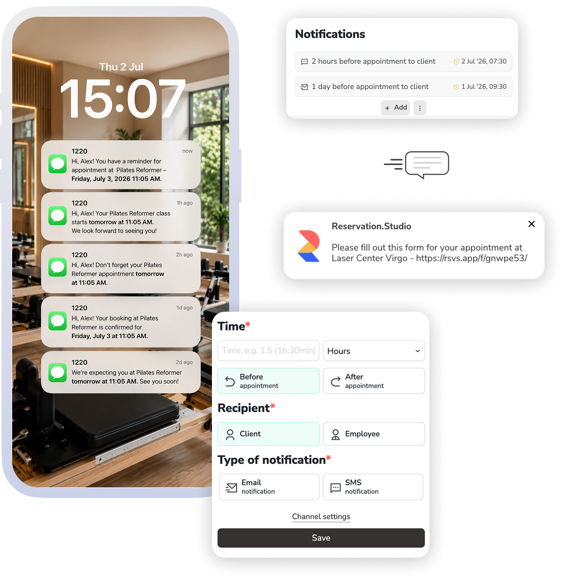 Message templates and SMS notifications in Reservation.Studio Business.