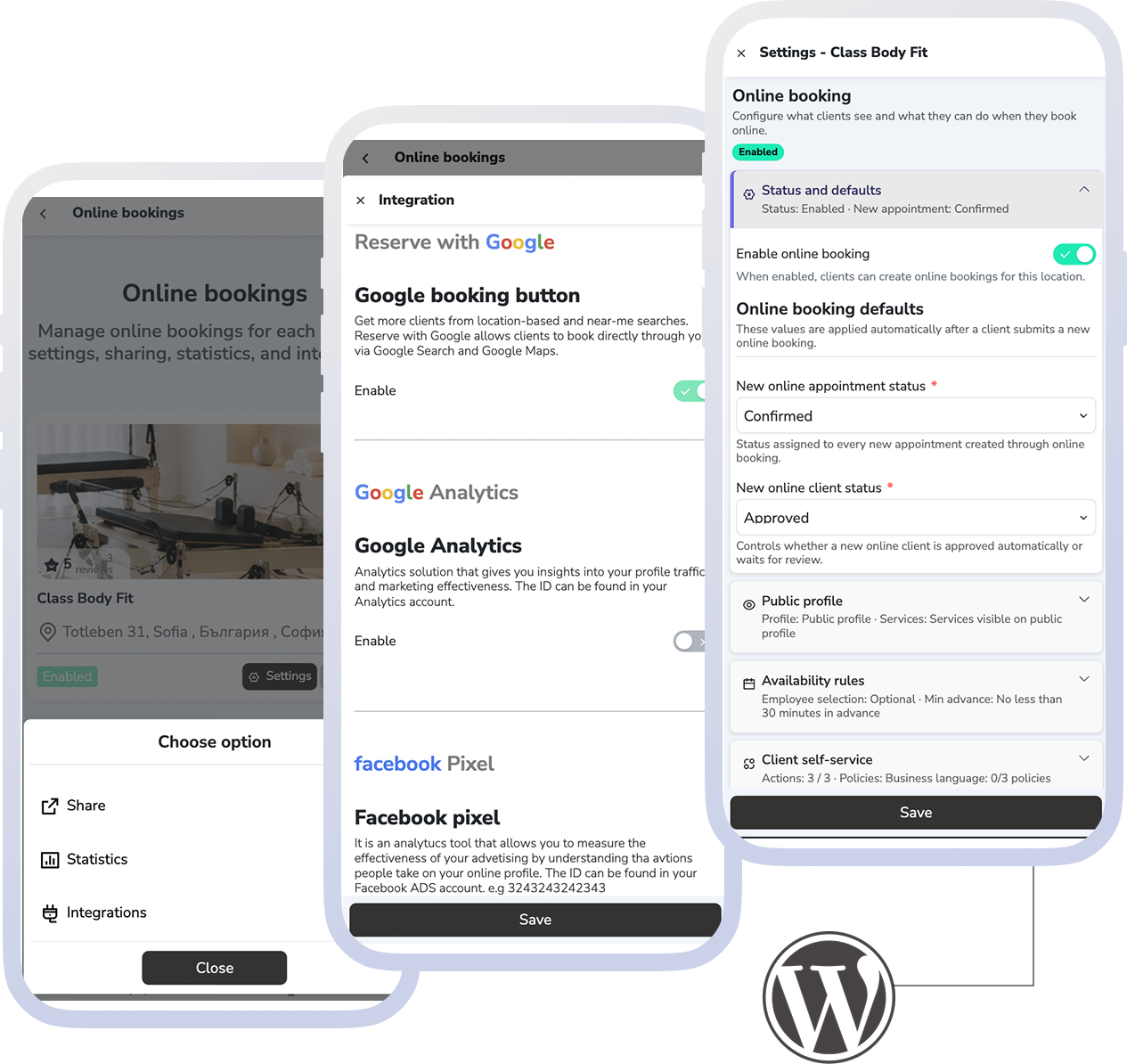 Online booking entering the working calendar and front desk workflow.