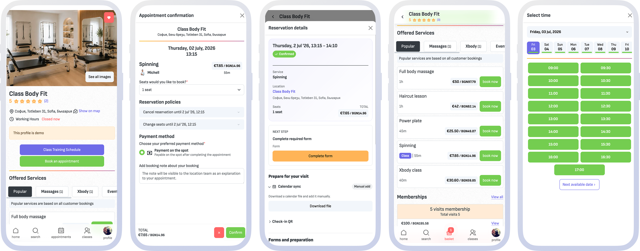 Public booking, calendar, and notifications connected to real availability.
